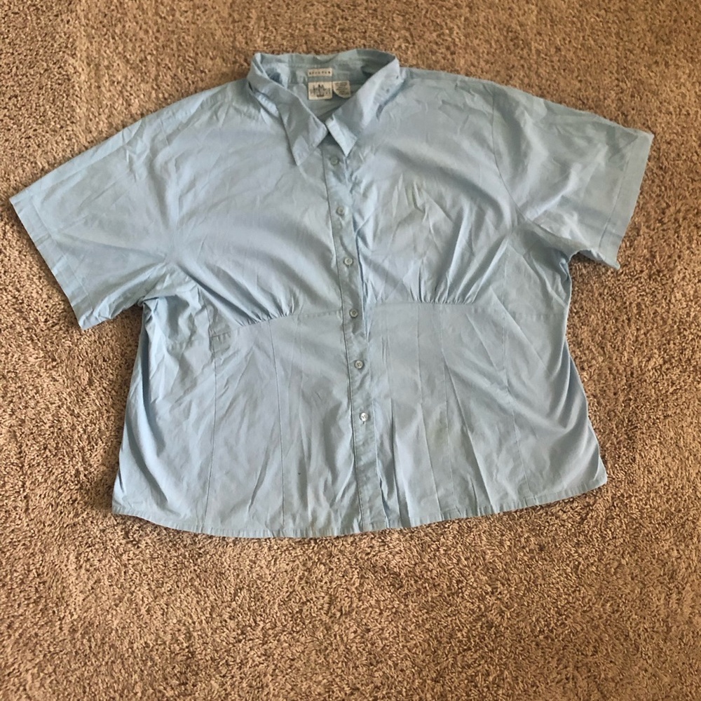 Short Sleeve Light Blue Button Up Blouse